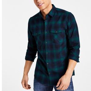 New INC International Concepts Nume Button Down Classic Fit Navy Plaid Shirt XXL